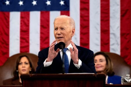 President Joe Biden delivers the State of the Union address during a joint session of Congress in the U.S. Capitol House Chamber on March 1, 2022, in Washington, DC. 