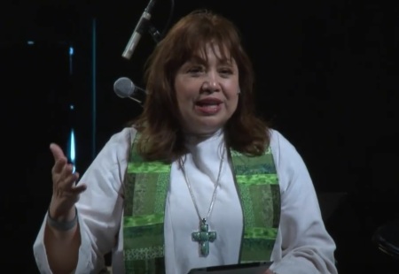 Bishop Minerva Carcaño of the San Francisco Episcopal Area preaches a sermon in 2015. 