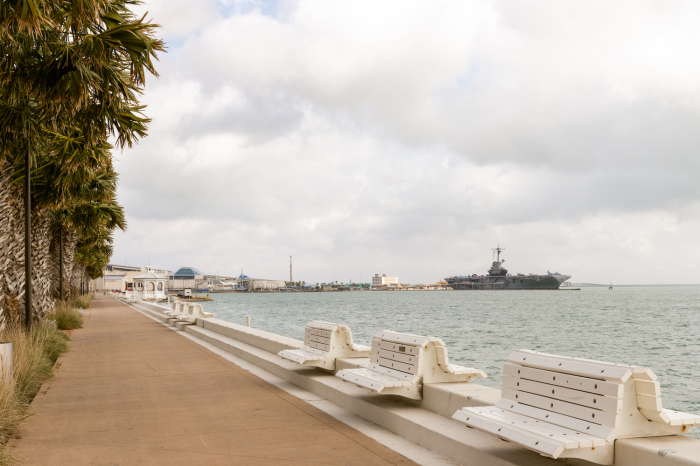 The esplanade along Corpus Christi Bay in Corpus Christi, Texas. 