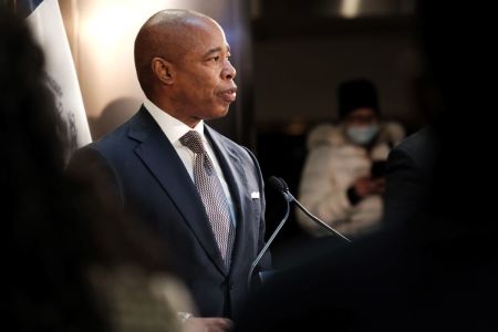 New York Mayor Eric Adams speaks during a news conference at a Manhattan subway station on January 06, 2022, in New York City. 