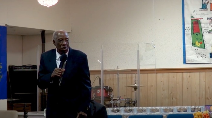 Major Foster, a former pastor of Philadelphia Pentecostal Holiness Church of Ellendale, Delaware, preaches a sermon in 2019.