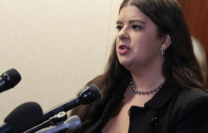 Pro-life activist Terrisa Bukovinac speaks at a news conference at the Hyatt Regency on April 05, 2022, in Washington, D.C. 