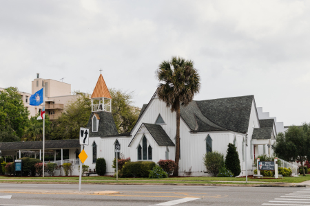 The carpenter Gothic architecture of St. Mary’s Episcopal Church. 