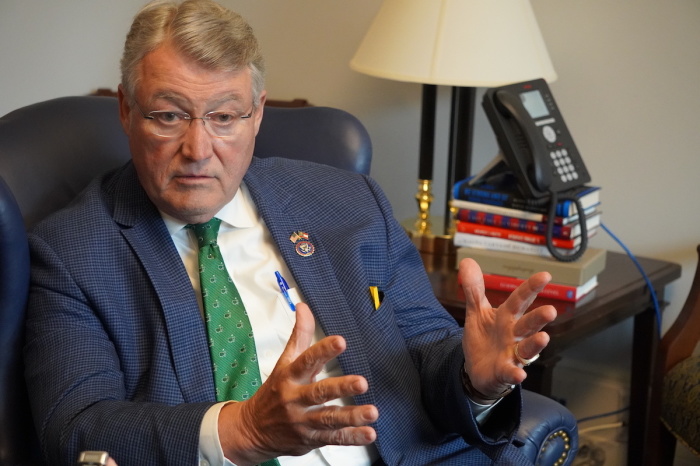 Rep. Rick Allen, R-Ga., sits at his desk in his office on Capitol Hill in Washington, D.C., on April 26, 2022. 