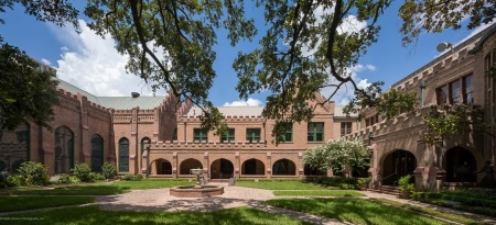 The courtyard of Christ Church Cathedral Episcopal Church of Houston, Texas. The Cathedral belongs to The Episcopal Diocese of Texas. 