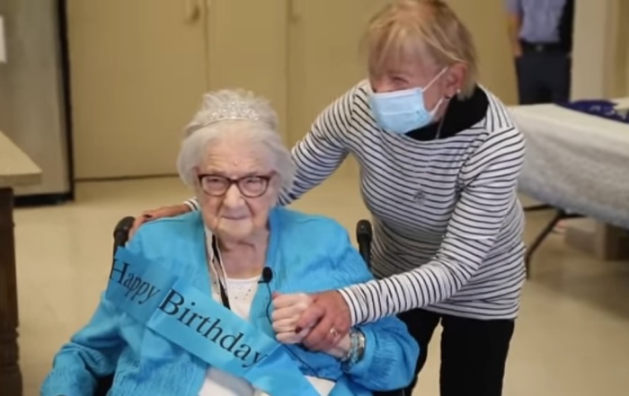 Gerda Cole (L) reunites with her daughter, Sonya Grist (R), 80 years after giving her up for adoption during World War II on May 7, 2022.