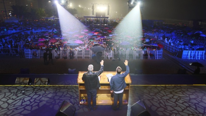 Rev. Franklin Graham preaches at Copacabana Beach in Brazil on June 11, 2022.