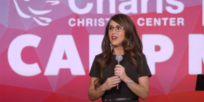 Rep. Lauren Boebert speaks at the Charis Christian Center, a nondenominational church in Colorado Springs, Colorado, on June 11, 2022.