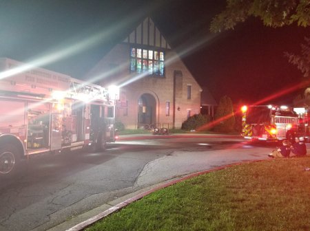 Firefighters respond to a fire at St. Jane Frances de Chantal Parish in Bethesda, Maryland on June 10, 2022. 