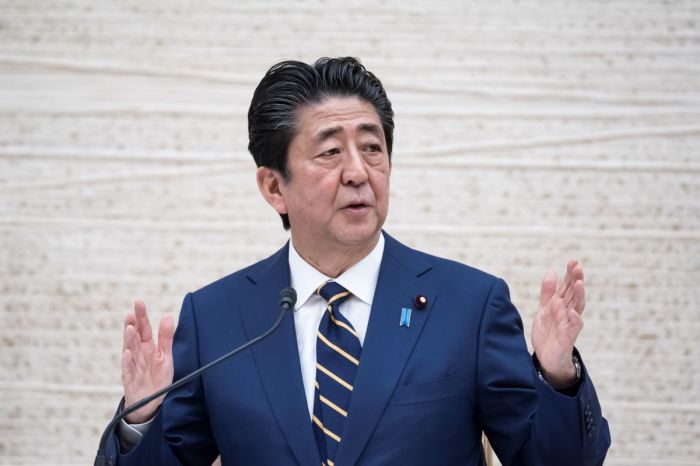 Japan's Prime Minister Shinzo Abe speaks during a press conference at the prime minister's official residence on April 07, 2020 in Tokyo, Japan. The Japanese Prime Minister has declared a state of emergency that will cover 7 of Japan’s 47 prefectures, including Tokyo and Osaka, as the Covid-19 coronavirus outbreak continues to spread in the country. The move will allow affected prefectures to take measures including expropriating private land and buildings and requisitioning medical supplies and food from companies that refuse to sell them. 