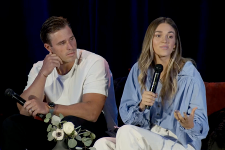 Sadie Robertson Huff and husband, Chris Huff, speak at Passion City Church in Washington D.C. on Sunday, July 17, 2022.