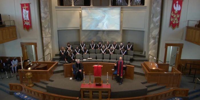 Attendees participate in a worship service at First United Methodist Church of Jonesboro, Arkansas, on July 3, 2022. 