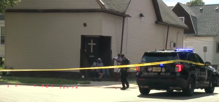 Police respond to a shooting outside Reformation of Holiness Church in Milwaukee, Wisconsin, on July 31, 2022. 