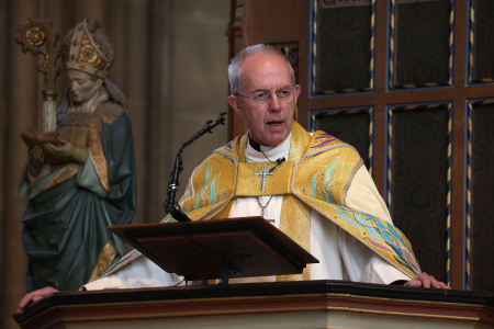 Justin Welby, the archbishop of Canterbury, delivers his Easter sermon at Canterbury Cathedral on April 17, 2022, in Canterbury, England.