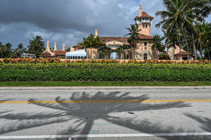 Former U.S. President Donald Trump's residence in Mar-A-Lago, Palm Beach, Florida on August 9, 2022. Trump said August 8, 2022, that his Mar-A-Lago residence in Florida was being 'raided' by FBI agents in what he called an act of 'prosecutorial misconduct.' 