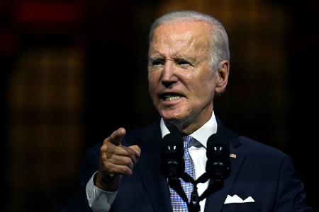 President Joe Biden speaks about the soul of the nation, outside of Independence National Historical Park in Philadelphia, Pennsylvania, on September 1, 2022. 