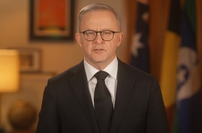 Australian Prime Minister Anthony Albanese, giving remarks about the death of Queen Elizabeth II in September 2022. 