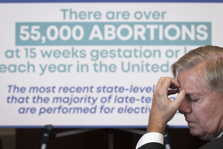 Sen. Lindsey Graham, R-S.C., waits to speak during a news conference to announce a new bill on abortion restrictions on Capitol Hill on September 13, 2022, in Washington, D.C. 