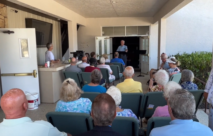 Members of Southwest Baptist Church in Fort Myers, Florida, worshiped on Oct. 2, 2022, in the aftermath of Hurricane Ian.