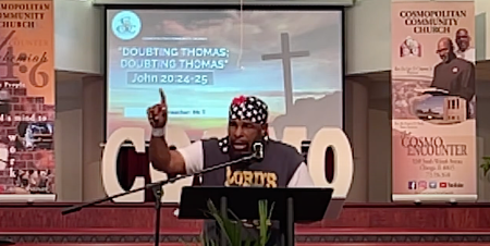 Guest Preacher Mr. T. preaches at Cosmopolitan Community Church, in Chicago, Illinois, on Oct. 9, 2022. 