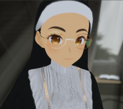 Tezzy, a student from New York, as her avatar in VR Chat.