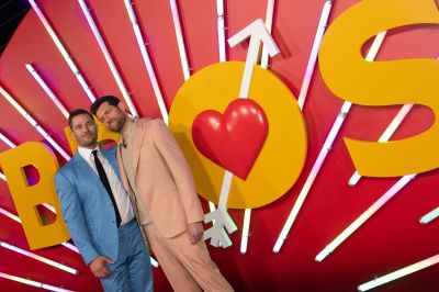 US actor Billy Eichner (R) and US-Canadian actor Luke Macfarlane arrive for the premiere of Universal Pictures's 'Bros' at Regal LA Live in Los Angeles on September 28, 2022. 