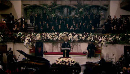  Rev. Darrell Griffin officiates the memorial service for late Abyssinian Baptist Church leader Calvin O. Butts, III, on November 4, 2022.