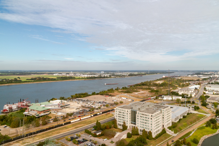 The view from the observation deck near the top of the Louisiana State Capitol in Baton Rouge. 