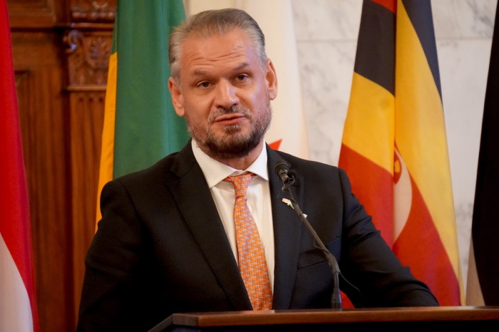 Hungarian Ambassador Szabolcs Takács speaks at the 2022 Commemoration of the Geneva Consensus Declaration in the Kennedy Caucus Room at the Russell Senate Office Building on Capitol Hill, Washington, D.C., Nov. 17, 2022.