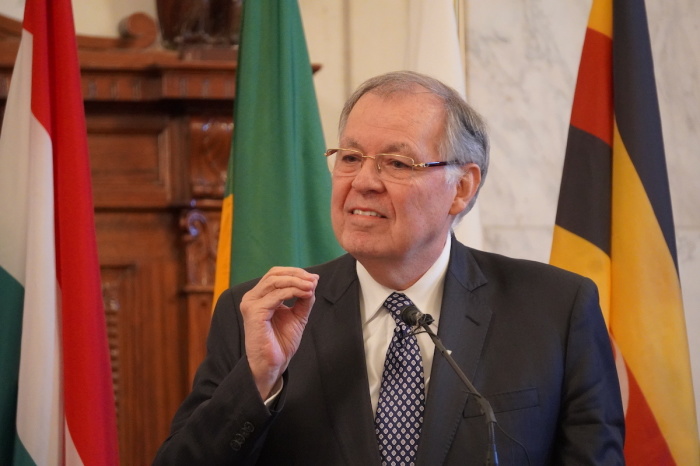 Colombian Ambassador Alejandro Ordonez speaks at the Commemoration of the Geneva Consensus Declaration in the Kennedy Caucus Room at the Russell Senate Office Building in Washington, D.C., Nov. 17, 2022.