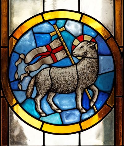 'Stained Glass Agnus Dei - found in the Cathedral of Florence (Basilica di Santa Maria del Fiore), Italy'