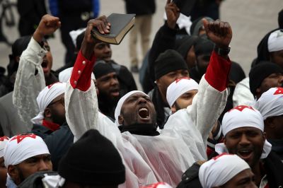 Members of the Black Hebrew Israelites demonstrate outside the U.S. Capitol on November 13, 2018 in Washington, DC. The group is comprised of African Americans who believe they are descendants of ancient Israelites, and a militant wing of the group has been described by the Southern Poverty Law Center as 'black supremacists.' 