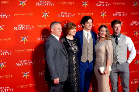 Cast members of the 2022 film 'Why the Nativity' pose for a photo during a red-carpet event on Dec. 2, 2022, at The Museum of the Bible in Washington, D.C.