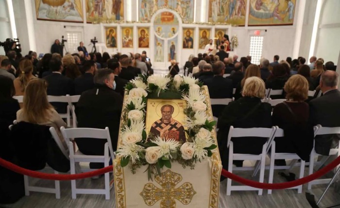 Attendees gather for the reopening ceremony at St. Nicholas Greek Orthodox Church and National Shrine in New York City on Dec. 6, 2022. The church was destroyed during the terrorist attacks on Sept. 11, 2001. 