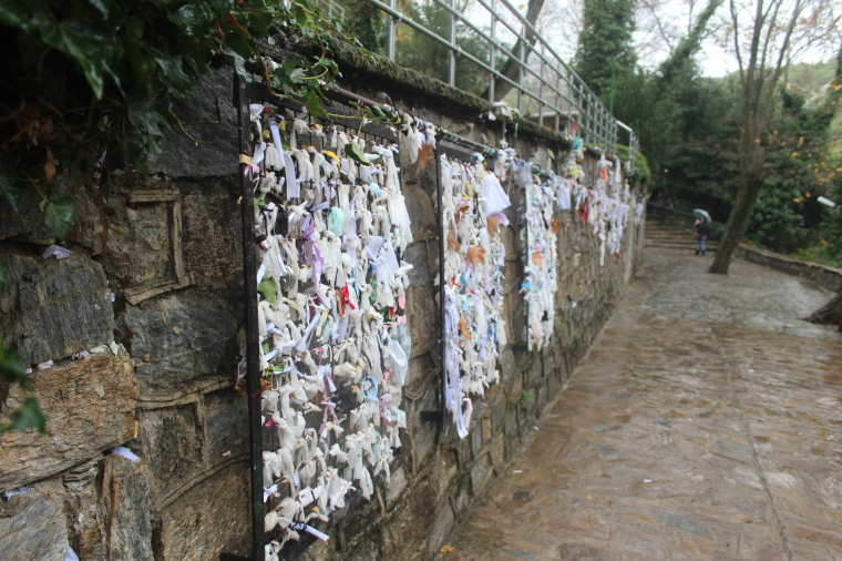 Visitors leave hundreds of prayers on a wall at the Ephesus House of Mary in Izmir, Turkey.