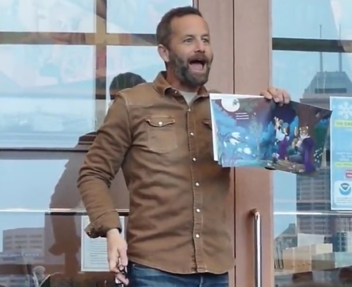 Actor Kirk Cameron reads his book As You Grow at a public library in Indianapolis, Indiana, on Dec. 29, 2022. 