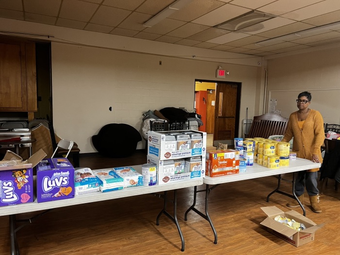 Pastor Vivian Robinson with supplies for survivors of the 2022 blizzard at Spirit of Truth Urban Ministry in Buffalo, N.Y.