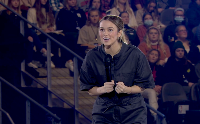 Sadie Robertson Huff preaches at Passion 2023 in Atlanta, Georgia, from Jan. 3 to Jan. 5, 2023, 