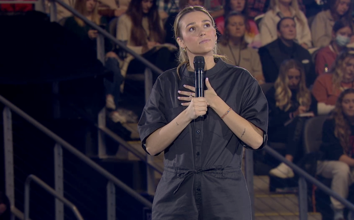 Sadie Robertson Huff preaches at Passion 2023 in Atlanta, Georgia, from Jan. 3 to Jan. 5, 2023, 