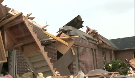 Crosspoint Christian Church sits damaged after a string of a tornado touched ground in Selma, Alabama, on Jan. 12, 2023. 