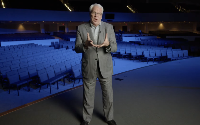 Mike Glenn speaks in a video message to Brentwood Baptist Church.