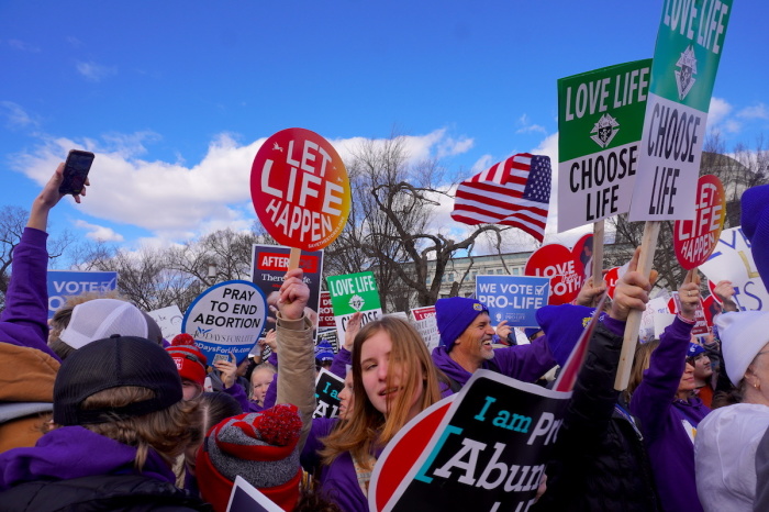 Crowds of thousands gathered with signs at the March for life 2023 event which took place on Jan. 20 in Washington DC. 