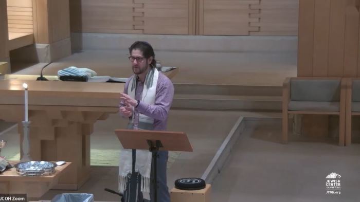 A screenshot from a sermon by rabbi Josh Franklin of the Jewish Center of the Hamptons.