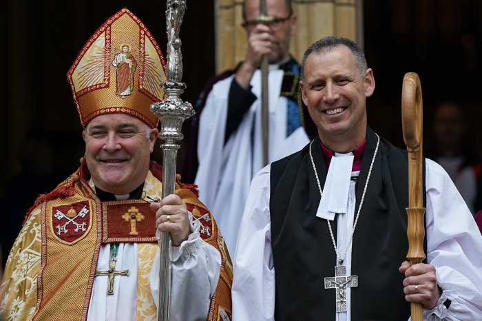 The Rev. Canon Stephen Race (R) is consecrated as the new Bishop of Beverley during a service in York Minster on November 30, 2022, in York, England. The Rev. Canon Stephen Race, currently serves as Rector of The Benefice of Central Barnsley in the Anglican Diocese of Leeds and also Area Dean of Barnsley. The Archbishop of York, Stephen Cottrell, lead the service. 