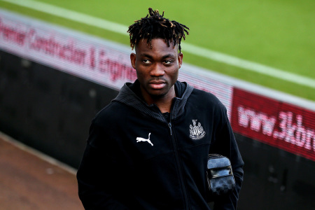 Christian Atsu of Newcastle United arrives at the stadium prior to the Premier League match between Newcastle United and Leicester City at St. James Park on January 01, 2020, in Newcastle upon Tyne, United Kingdom. 