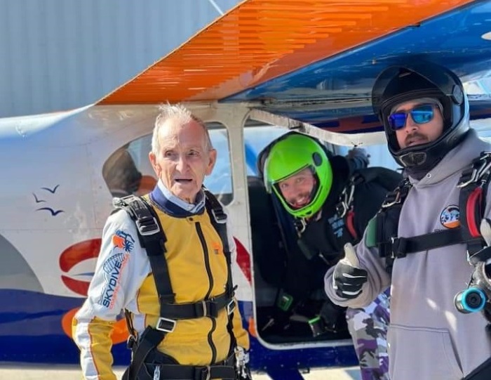 Roy Jernigan, 98, just before he went skydiving in North Carolina on January 24, 2023.