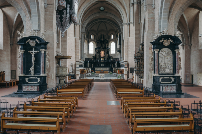 The interior of the High Cathedral of St. Peter in Trier, Germany.