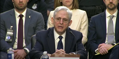 United States Attorney General Merrick Garland testifying before the Senate Judiciary Committee on Wednesday, March 1, 2023. 