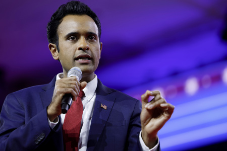 Republican presidential candidate Vivek Ramaswamy speaks during the annual Conservative Political Action Conference (CPAC) at the Gaylord National Resort Hotel And Convention Center on March 03, 2023, in National Harbor, Maryland. The annual conservative conference entered its second day of speakers including congressional members, media personalities and members of former President Donald Trump's administration. President Donald Trump will address the event on Saturday. 