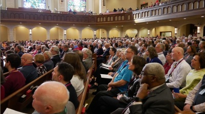 Attendees participate in a special called session of The United Methodist Church North Texas Conference on Saturday, March 4, 2023. 